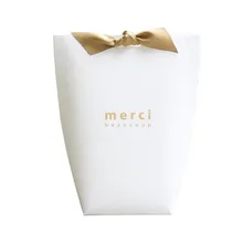 5pcs Upscale Black White Bronzing "Merci" Candy Bag French Thank You Wedding Favors Gift Box Package Birthday Party Favor Bags