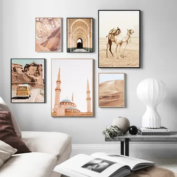 

Abstract Painting Desert Landscape Posters Bohemian Arch Canvas Art Prints Camel Paintings Pictures Living Room Wall Decor