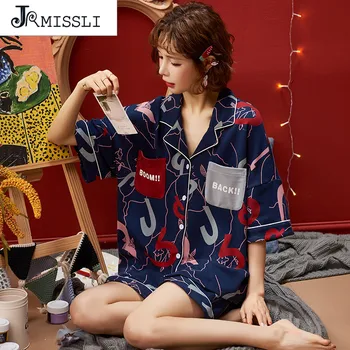 

JRMISSLI Pijama Set Women Sleepwear Shorts PJ Set Summer Cotton Pajamas Casual Sleepwear Home suit Pajama Sets Pyjama Feminino