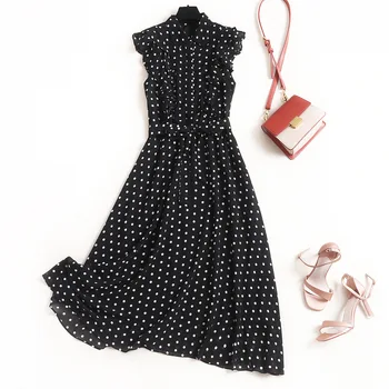 

Prairie Chic Chiffon Dot Tank Dress Ruffles Sleeveless A-Line Mid-Calf Peter Pan Collar 2020 summer women's dress for everyday