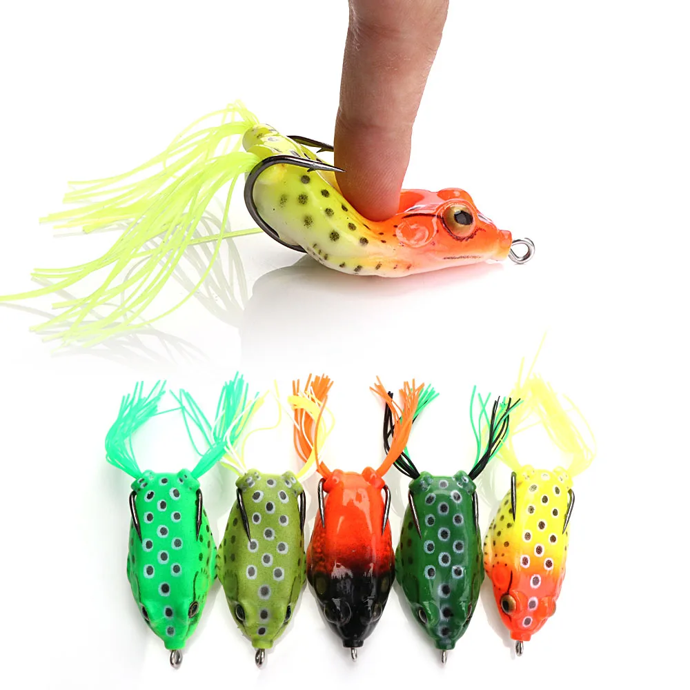 TREHOOK 5pcsBox Ray Frog TopWater Wobblers Pike Fishing Lures Set Of Soft Lure Shad Artificial Bait Silicone Frog For Fishing 04