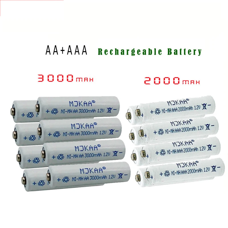 MJKAA 8 шт AA 1,2 V Ni-MH 3000mAh аккумуляторная батарея+ 8 шт AAA 2000mAh 1,2 V перезаряжаемые батареи