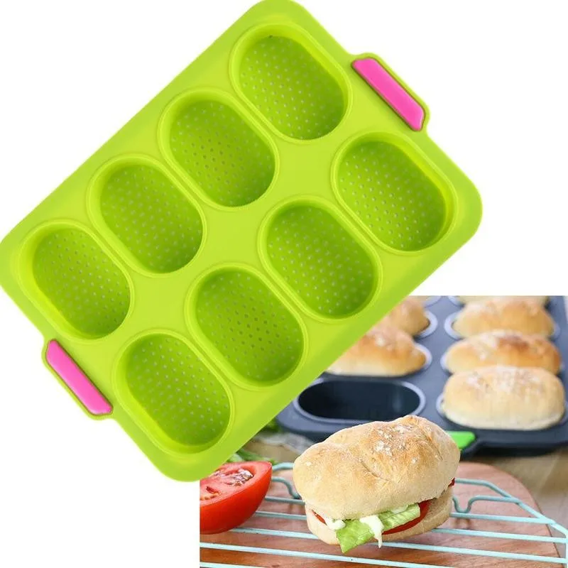 New 8 Grids Baguette Loaf Baking Pan Bakery Tools Silicone Non-stick Bread Baking Mold Fench Bread Forms Tray Baking Tray