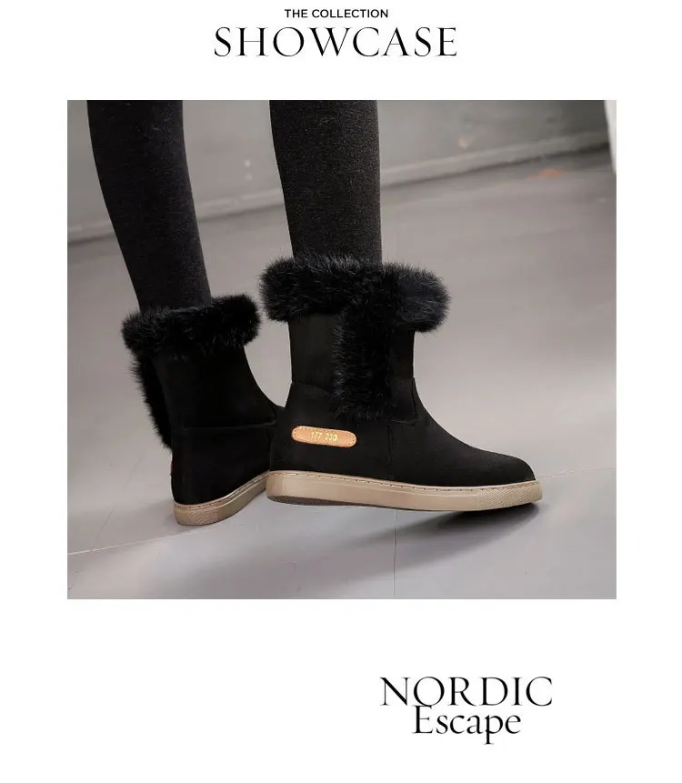 rabbit fur snow boots women round toe oxford platform mid-calf booties thicken plush winter cotton shoes woman botas mujer NS7