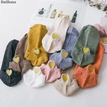 10 пар женских Хлопковых Носков; коллекция года; сезон весна-лето; женские носки с вышивкой Золотого сердца; модные носки для девочек; Японский Корейский стиль; Mujer