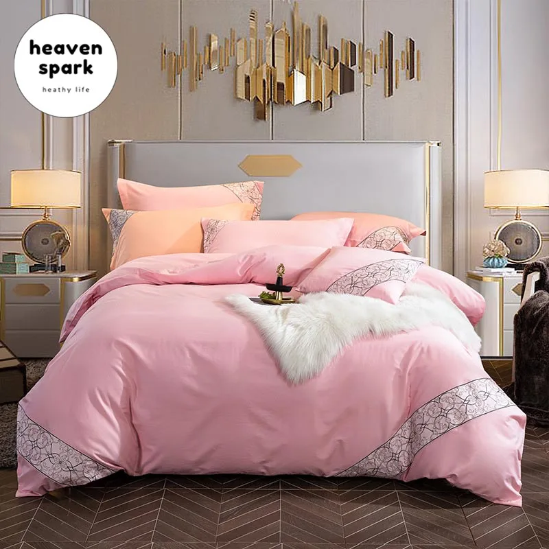 

10 Colors Italy 100 Cotton Bedding Set Embroidery Pink Navy Blue Duvet Cover 220X240 Softest Bedrom Quilt King Size Sheet Sets