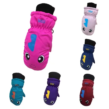 

Toddler Infant Kids Winter Elastc Thick Warm Gloves Cartoon Dinosaur Printed Waterproof Windproof Elastic Cuff Mittens