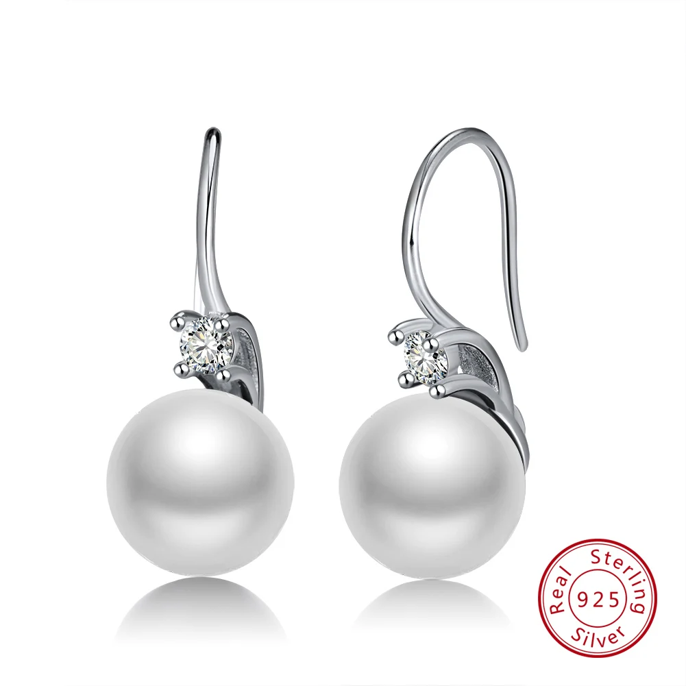 ORSA JEWELS, 925 пробы, серебряные женские Висячие серьги, набор, AAA циркон, модные серьги с искусственным жемчугом, ювелирное изделие, SE85 - Цвет камня: Белый