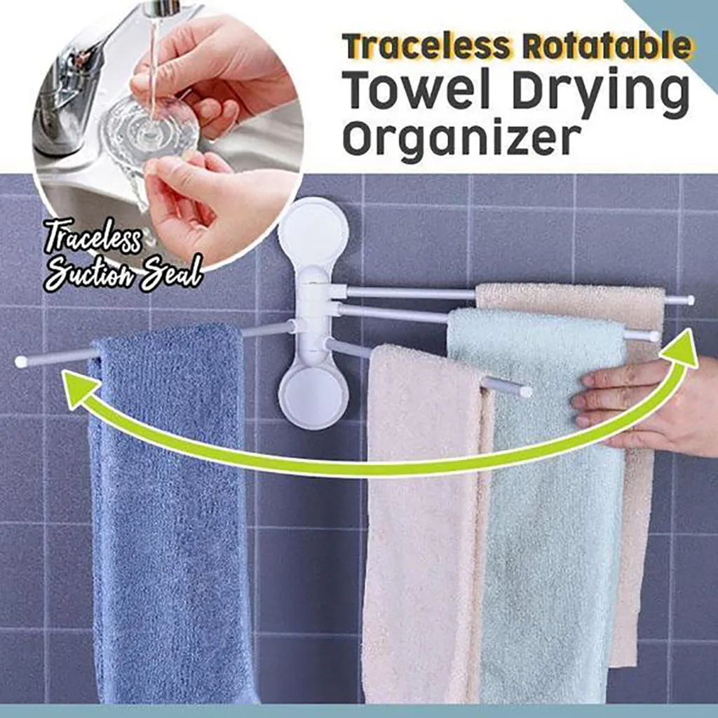 

Traceless Rotatable Towel Drying Organizer 4 Bar towel Rack with Suction Cup #C