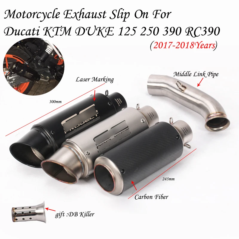 

Slip on For Ducati KTM Duke 125 250 390 RC390 2017 2018 Motorcycle Full Exhaust System Exhaust Muffler Mid Connect Link Pipe