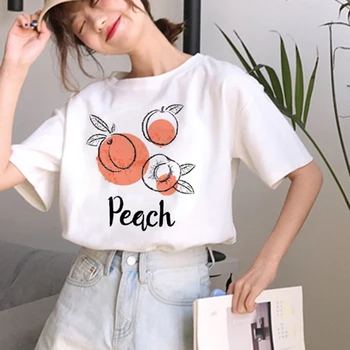 

Japanese sweet retro casual ins peach cartoon printing summer new loose Harajuku cute round neck short sleeve women's T-shirt