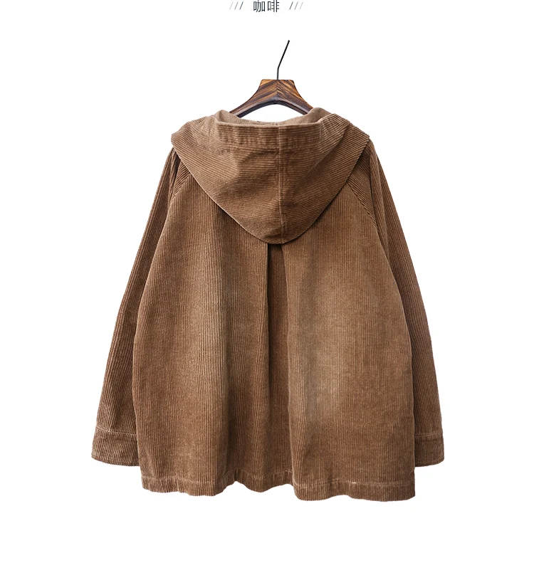 Spring Autumn Womens Loose Hooded Jacket Women Corduroy Jackets Short Coats Female Vintage Outerwear Women Cropped Jacket