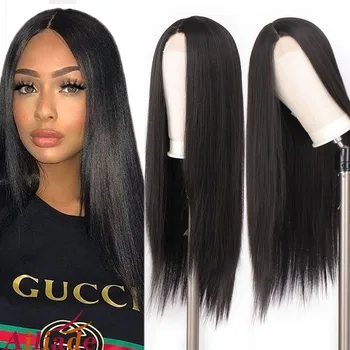 

AILIADE Black Long Straight Synthetic Lace Front Wigs Heat Resistant Wigs With Natural Part Wig for Women Cosplay or Party Wigs