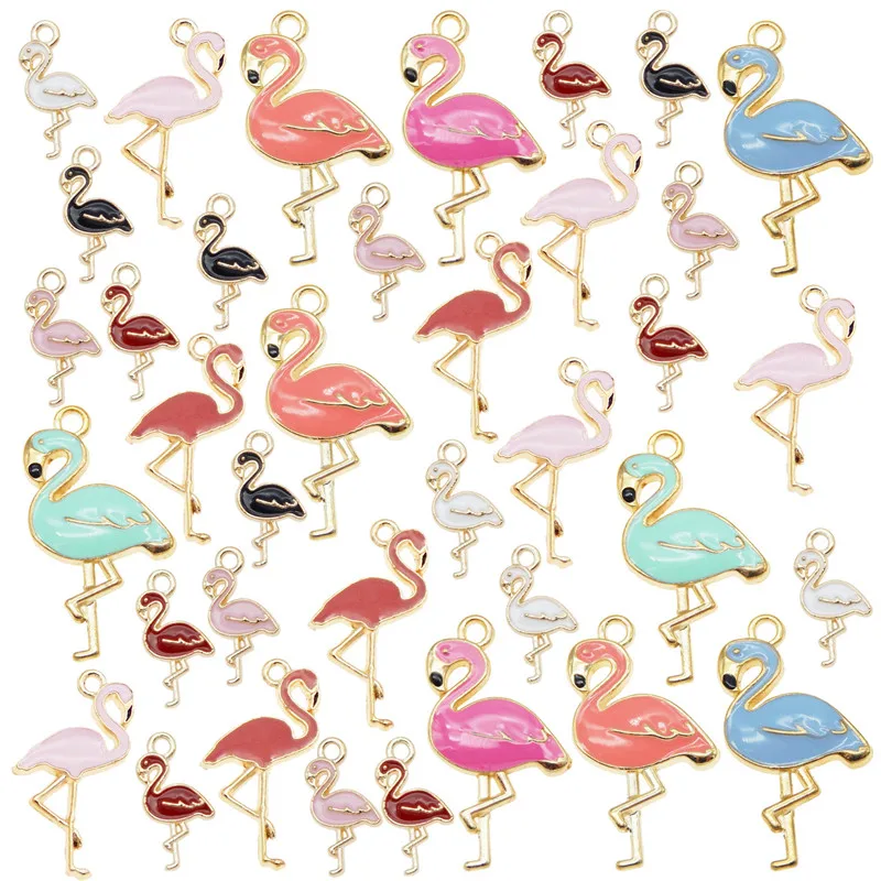 10pcs/pack Mix Flamingo floating Animals Pendants Alloy Enamel Charms DIY Earrings Jewelry Making Cute keychain earrings crafts