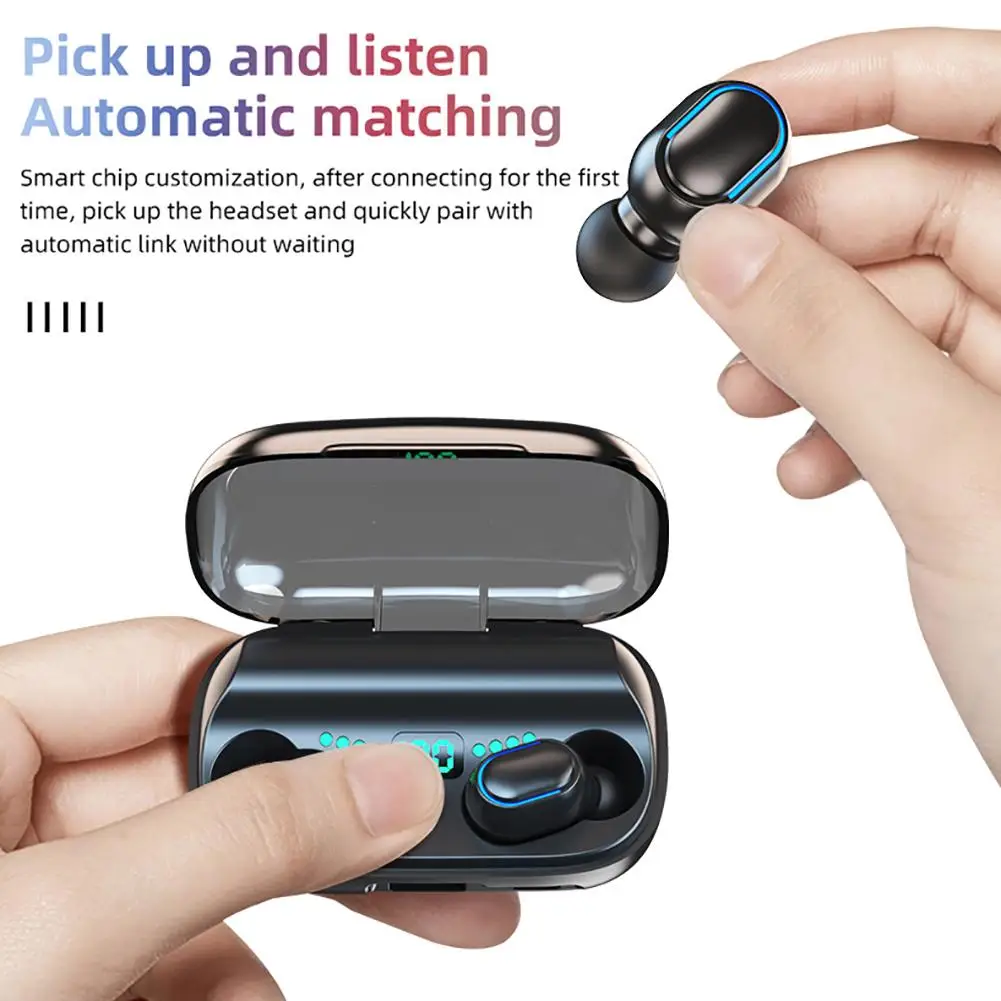 Bluetooth Earphone TWS 9D Stereo Wireless Earbuds Sport IPX7 Waterproof Fingerprint Touch Headsets 2000mAh Chaging Box With Mic