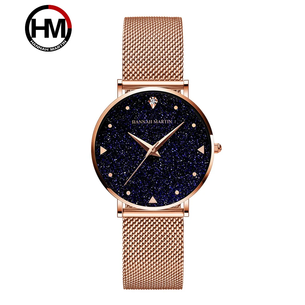 Женские часы RoseGold роскошные Брендовые Часы Hannah Martin водонепроницаемые 30 м модные