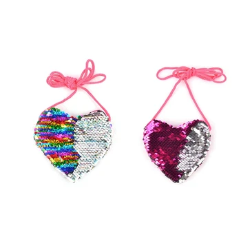 

2 Pcs New Sequins Heart Kids Shoulder Coin Bag Baby Girls Mini Messenger Bag Children Handbags, Rose Red & Colorful