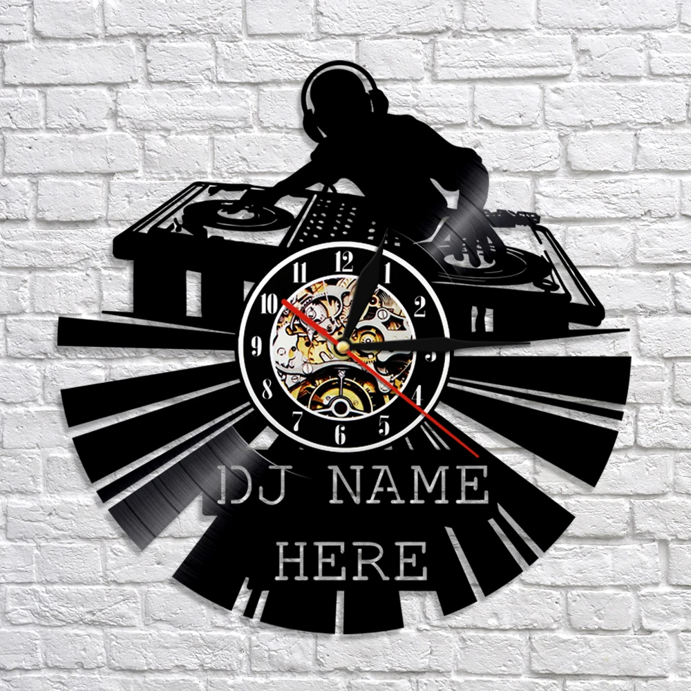 DJ Виниловая пластинка часы на заказ современные настенные часы персонализированные DJ имя на часах DJ настенное искусство винтажные часы для любителей музыки подарок