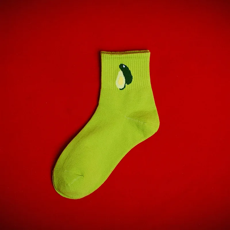 Mustard Yellow Короткие хлопковые носки для взрослых до середины голени, авокадо, груша, авокадо, видимость, блестящие фруктовые муки, ценная вкусная еда, темный светильник, зеленый - Цвет: Mustard Yellow