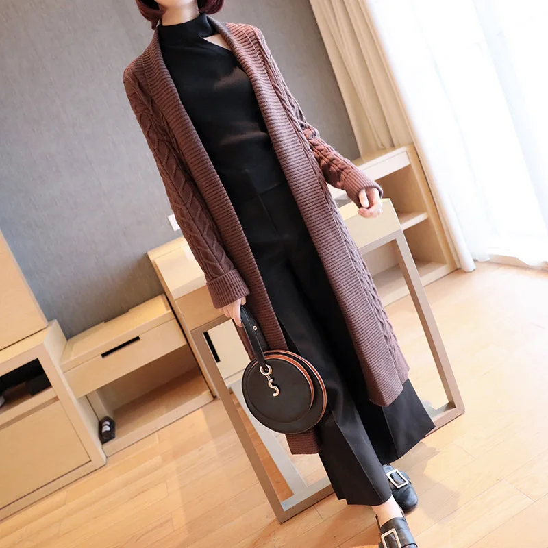 Lace Up Autumn Winter Sweater Cardigan Slim Women Korean Fashion Knitted Thick Long Cardigan Coat Ladies Lazy Knit Jacket AA5040