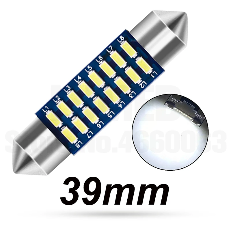 39mm 100x гирлянда автомобиля C5W светодиодный светильник 31 мм 36 мм/39 мм/41 мм 16 светодиодный 3014 SMD авто Интерьер лампа потолочный плафон Лампы для чтения 12V - Испускаемый цвет: 39mm