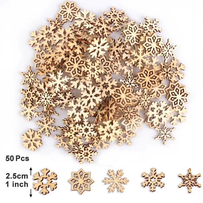 50 шт. Мини Снежинка дерево звезда DIY Деревянные рождественские украшения елочные украшения Рождественские вечерние украшения для дома год - Цвет: SD002-16