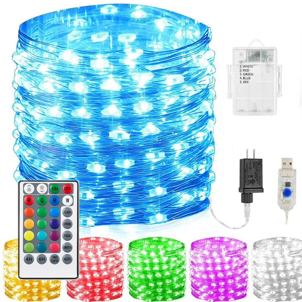 16 цветов RGB светодиодный Сказочный светильник Micro Rice Wire рождественское время с