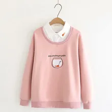 Японские милые Мультяшные женские толстовки корейский стиль для девочек-подростков Свободный пуловер Harajuku Kawaii женская рубашка с воротником розовая толстовка