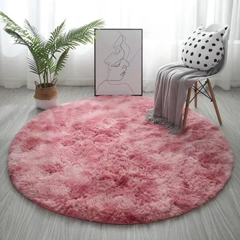 

Tie Dye Living Room Area Rugs Soft Plush Round Shag Carpet Gradient Color Anti-Slip Decoration Fluffy 100X100cm