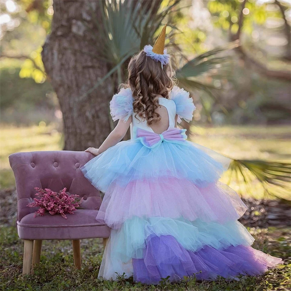 FMYFWY Girls Unicorn Costume Dress - Long Sleeve Tulle Party Dress For Birthday, Pageants