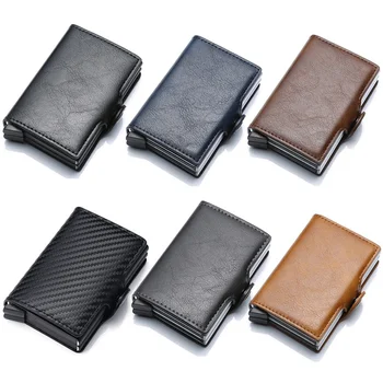 

1 PC Men Anti-rfid Aluminum Double Box Credit PU Automatic Card Holder Bag Money Clip Cash Holder Wallet Purse Dropship New