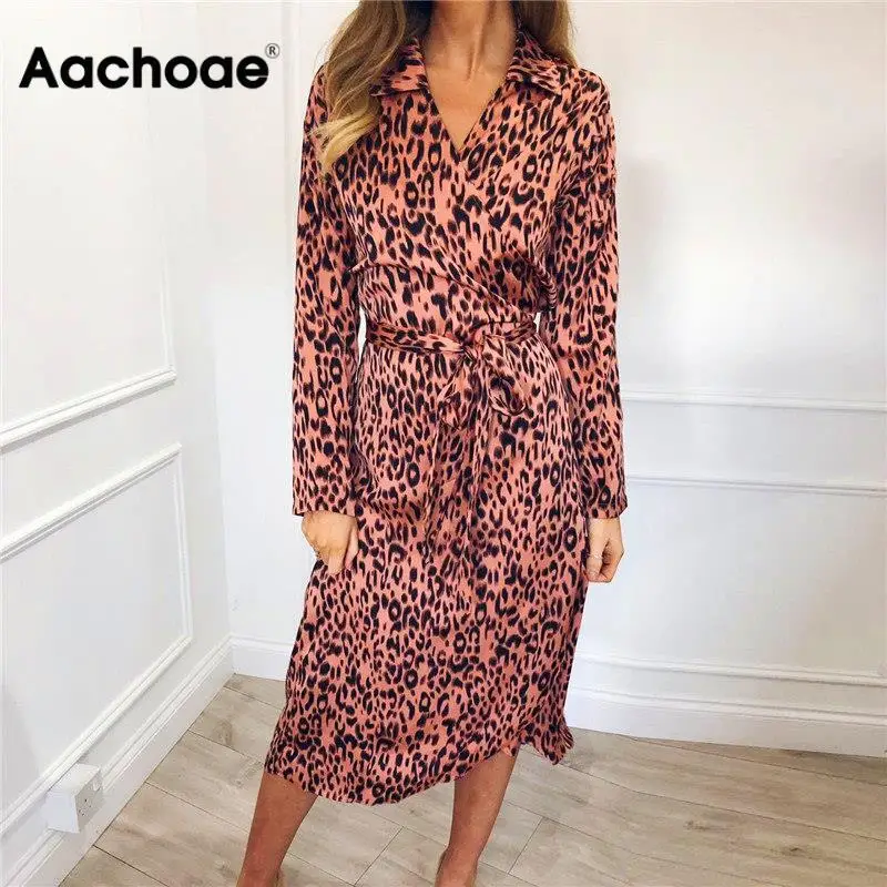 Aachoae Women Leopard Dress 2020 Sexy Bandage Party Long Dresses Vintage Long Sleeve Beach Dress Sundress Vestidos de fiesta Aachoae Women Leopard Dress 2020 Sexy Bandage Party Long Dresses Vintage Long Sleeve Beach Dress Sundress Vestidos de fiesta