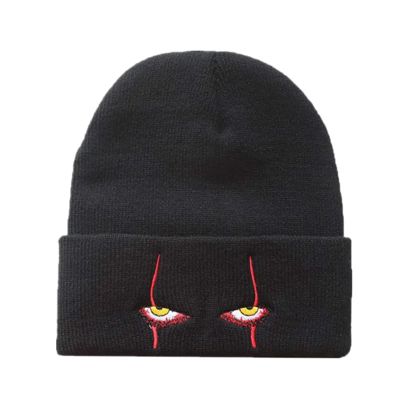 

Unisex Winter Soft Outdoor Beanie Solid Color Knitted Hat Pennywise scary eyes Hood Hat for Kids Casual Outside Halloween Hats