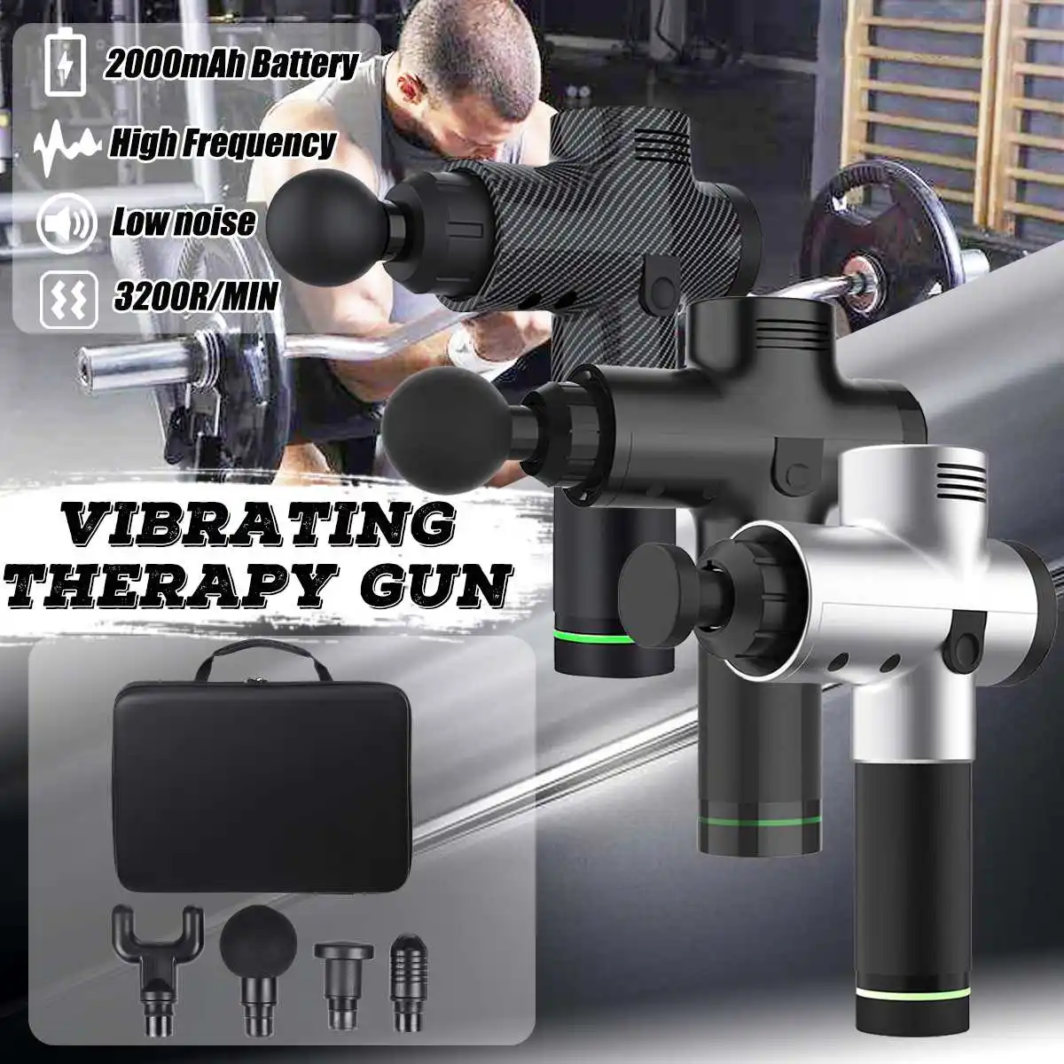 

Newest Therapy Massage-Guns 3 Gears Muscle Massager Pain Sport Massage Machine Relax Body Slimming Relief 4 Heads With Bag