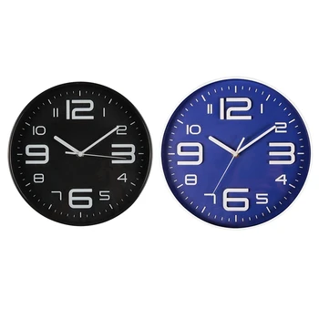 

2Pcs Indoor Big 3D Number Silent Wall Clock Quiet Movement Wall Clocks Battery Operated 10 Inch - Black & Blue
