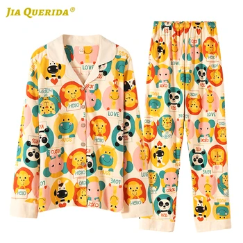 

Printing Turn Down Collar Homesuit Homeclothes Sleepwear Fashion Style Casual Style Pajamas Set Pj Set Spring Autumn Pjs Woman