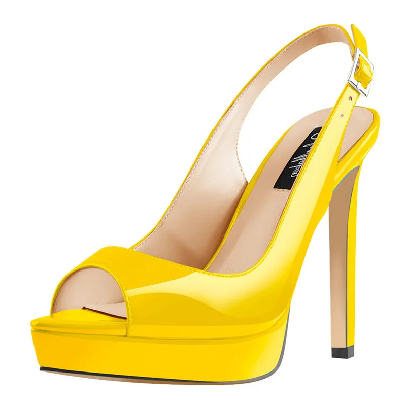 Women Sexy Peep Toe Platform Sandals High Heels Black Yellow Red Slingback Shinning Patent Big Size Sandals