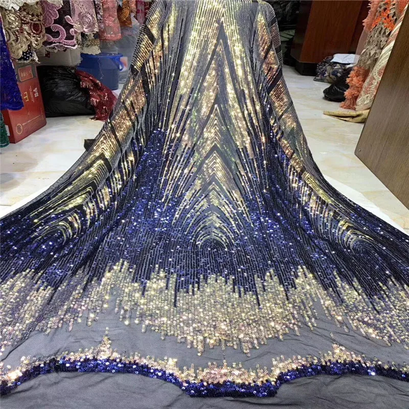 French Net Lace Fabric Lake Blue Latest African Guipure With Embroidery Mesh Tulle White Cord Sequins | Дом и сад