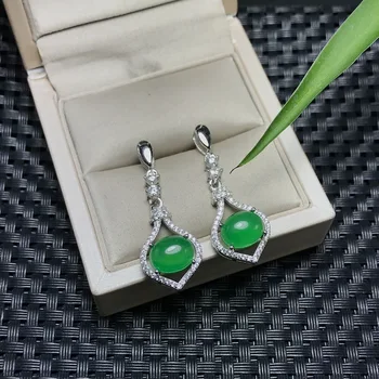 

MeiBaPJ Natural Green Chalcedony Gemstone Drop Earrings Real 925 Sterling Silver Green Stone Fine Wedding Jewelry for Women