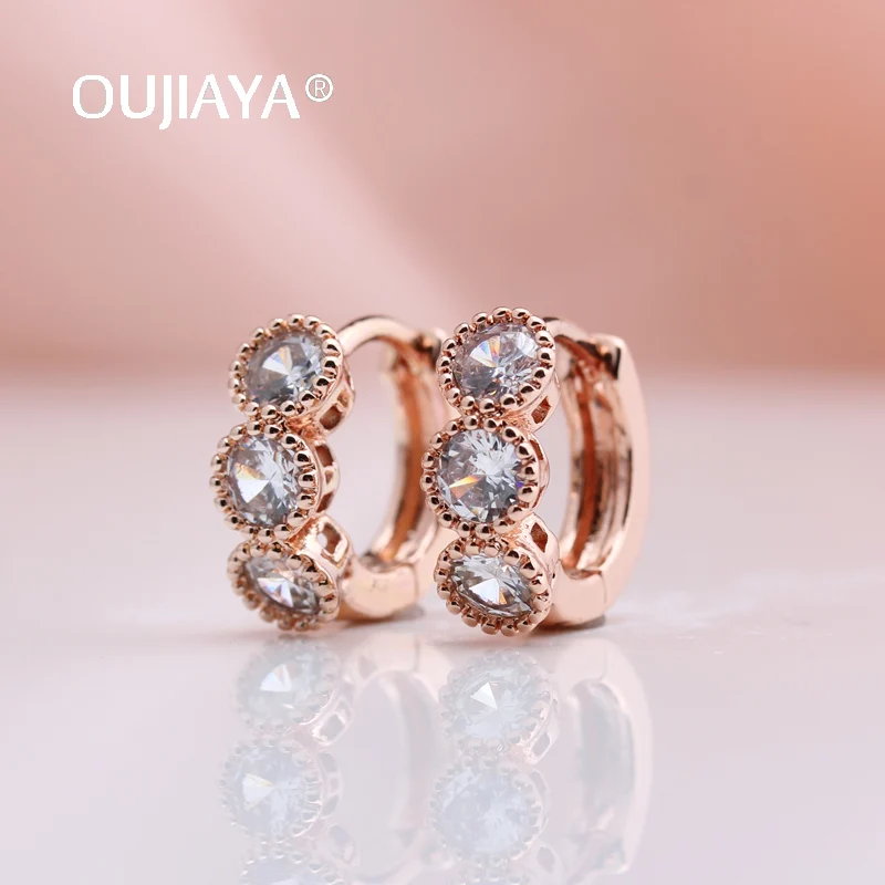 

OUJIAYA white Round Natural Zircon Drop earrings Girg Wedding Birthday Gift Jewelry Hollow 585 Rose Gold Dangle Earrings A143
