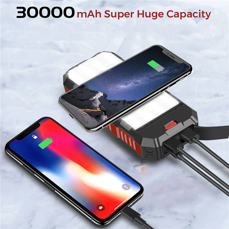 good power bank 30000mAh Solar Power Bank with Camping Light Qi Wireless Charger For iPhone Samsung Xiaomi Powerbank Portable Charger Poverbank power bank 30000mah
