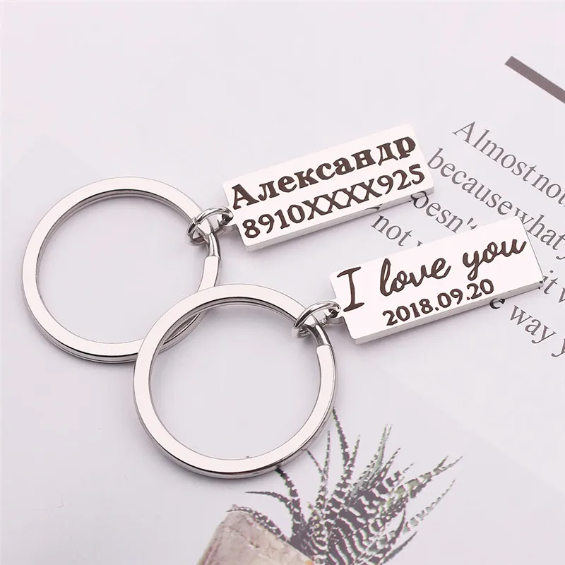 

Personalized Square Engrave Number Keychains Pendant Stainless Steel Women Words Men Keychain Jewelry Keyring Jewelry Memorial