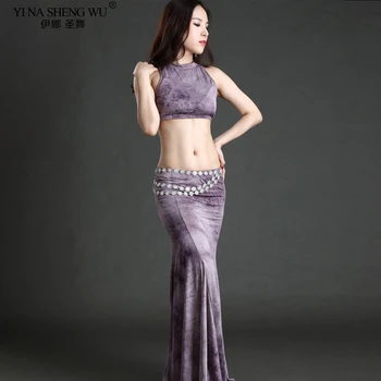 

Belly Dance Performance Practice Costume For Women Oriental Dance Tie-dye Cotton Mermaid Split Skirt BellyDance Costume 2pcs Set