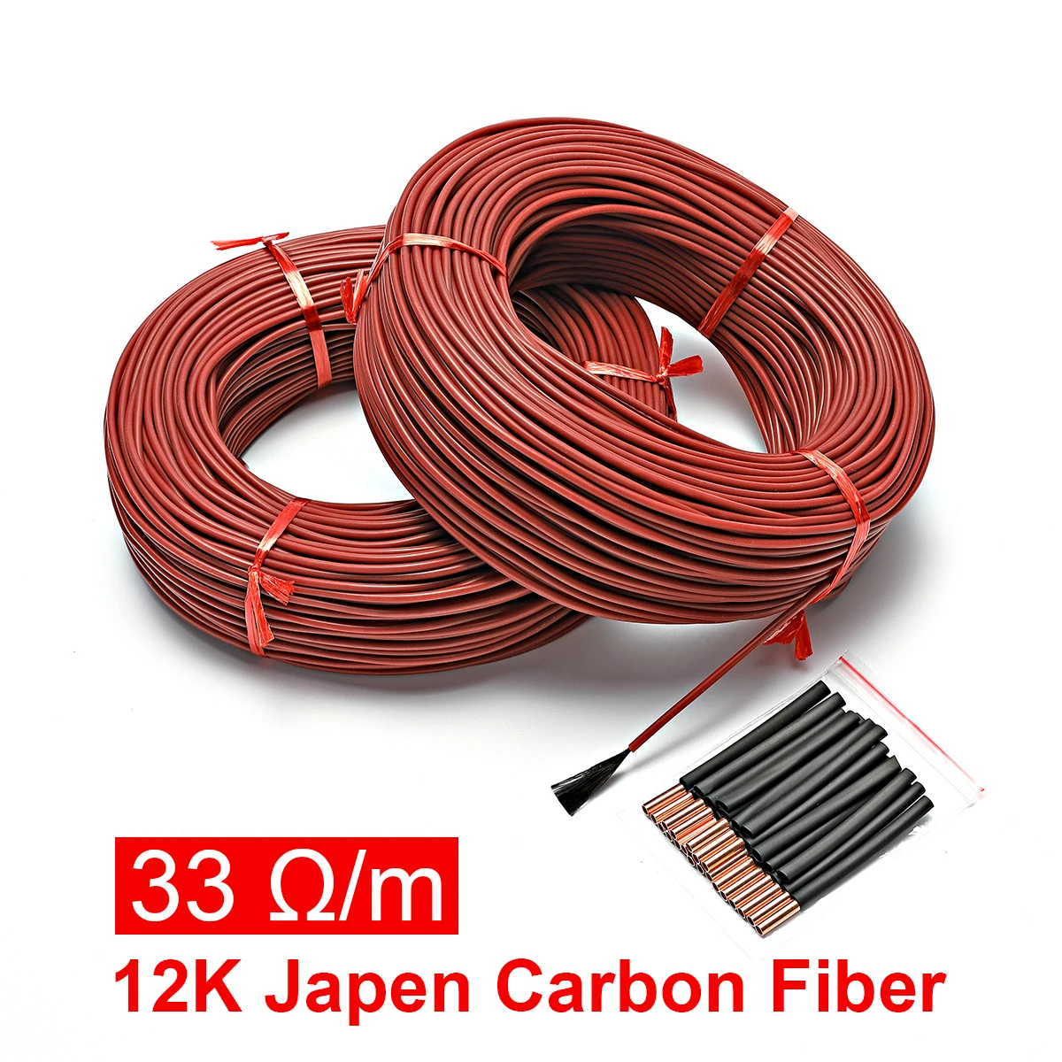 Sistema de Cable de calefaccion de fibra de carbono, fluoropolimero, 2mm, 12K, 33ohm, Cable electrico