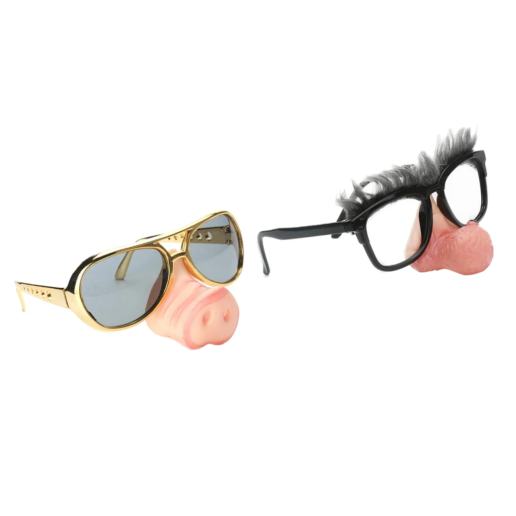 Set of 2pcs Funny Pig Nose Big Nose Gray Eyebrow Sunglasses Holiday Party Dressing up Costume Photo Props