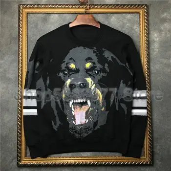 

designer Luxury Brand Mens Classic Round Neck Animal Rottweiler Dog Head Print striped patchwork Hoodies Cotton Hoody Sweatshirt