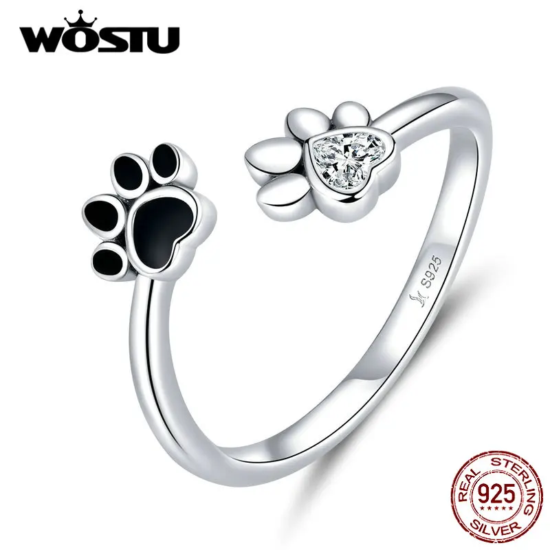 WOSTU 925 пробы Серебряное кольцо в виде собачьей лапы для женщин, обручальное регулируемое кольцо, модное ювелирное изделие CQR605
