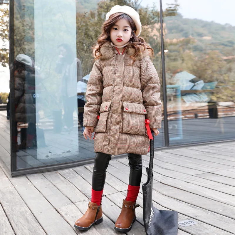Children's Wear Fall Winter Girls'Cotton-padded Jacket kids clothes Outerwears Parkas 3-13years long Snow Wear coat 378