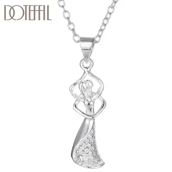 

DOTEFFIL 925 Sterling Silver 18 Inch Happiness Girl Frosted Pendant Necklace For Women Fashion Wedding Party Charm Jewelry