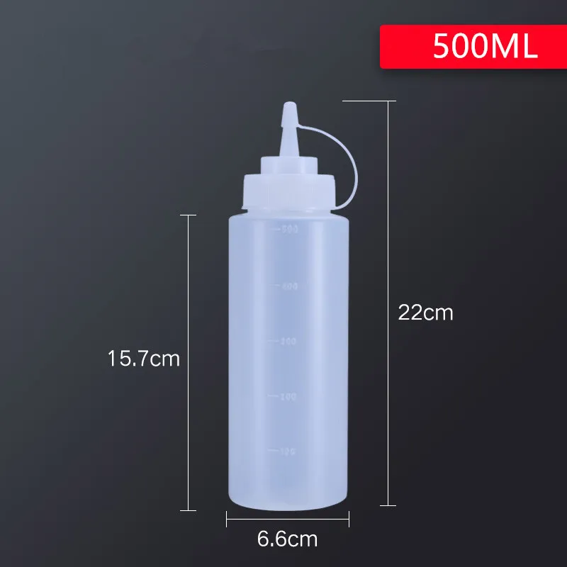 500ML translucent 1 шт. пустая выдавливаемая бутылка для приправ с закручивающейся крышкой для оливкового масла, салата, крема, меда, экологически чистый пластиковый контейнер - Цвет: 500ML translucent
